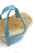 Loewe Women Small Basket bag in palm leaf and calfskin 206XF57 Light Blue - Image 4