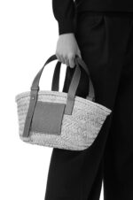 Loewe Women Small basket bag in palm leaf and calfskin 206XF81 Natural/Ocean - Image 2