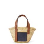 Loewe Women Small basket bag in palm leaf and calfskin 206XF81 Natural/Ocean