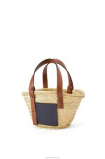 Loewe Women Small basket bag in palm leaf and calfskin 206XF81 Natural/Ocean - Image 3