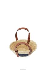 Loewe Women Small basket bag in palm leaf and calfskin 206XF81 Natural/Ocean - Image 4