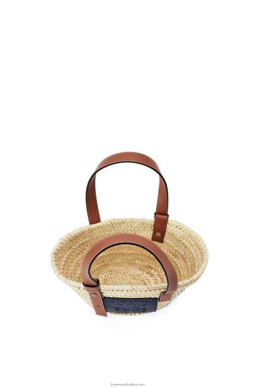 Loewe Women Small basket bag in palm leaf and calfskin 206XF81 Natural/Ocean - Image 4
