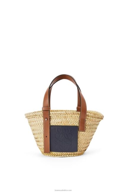 Loewe Women Small basket bag in palm leaf and calfskin 206XF81 Natural/Ocean