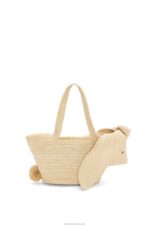 Loewe Women Small Bunny Basket bag in raffia and calfskin 206XF78 Natural - Image 4