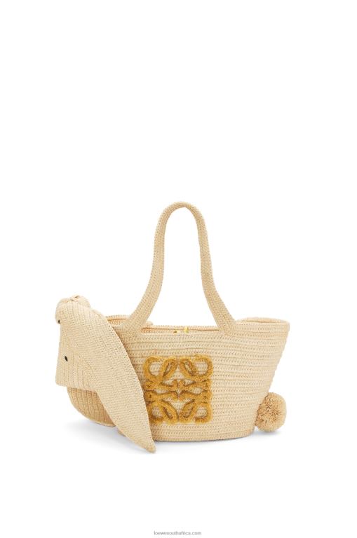 Loewe Women Small Bunny Basket bag in raffia and calfskin 206XF78 Natural - Image 1