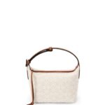 Loewe Women Small Cubi bag in Anagram jacquard and calfskin 206XF463 Ecru/Tan