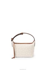 Loewe Women Small Cubi bag in Anagram jacquard and calfskin 206XF463 Ecru/Tan