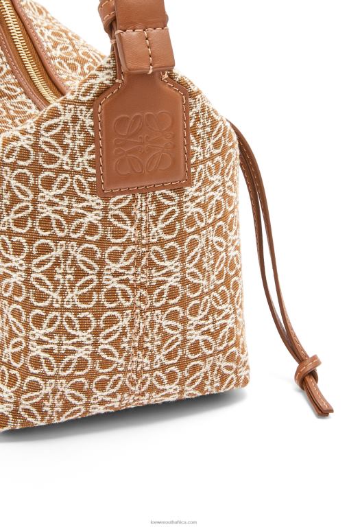 Loewe Women Small Cubi bag in Anagram jacquard and calfskin 206XF504 Tan/Pecan - Image 6