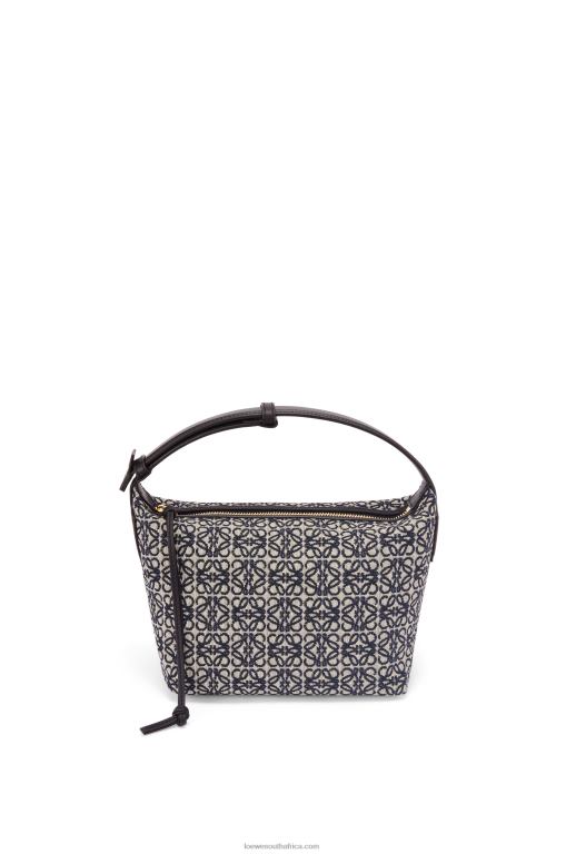 loewe_women_small_cubi_bag_in_anagram_jacquard_and_calfskin_206xf518_navy_black.jpg Loewe Women Small Cubi bag in Anagram jacquard and calfskin 206XF518 Navy/Black - Image 1