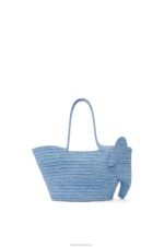 Loewe Women Small Elephant basket bag in raffia 206XF77 Denim Blue - Image 4