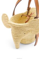 Loewe Women Small Elephant Basket bag in raffia and calfskin 206XF79 Natural/Tan - Image 4