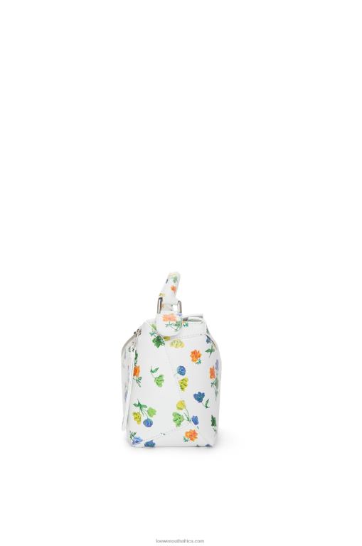 Loewe Women Small Flower Puzzle Edge bag in satin calfskin 206XF394 White/Multicolor - Image 4