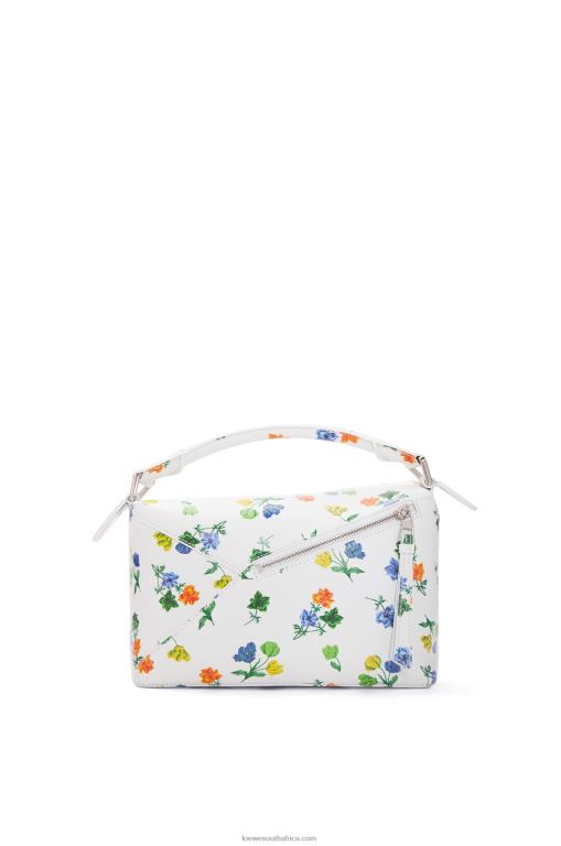 Loewe Women Small Flower Puzzle Edge bag in satin calfskin 206XF394 White/Multicolor - Image 5