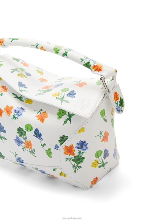 Loewe Women Small Flower Puzzle Edge bag in satin calfskin 206XF394 White/Multicolor - Image 8