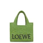 Loewe Women Small Font Tote in raffia 206XF108 Green