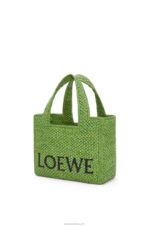 Loewe Women Small Font Tote in raffia 206XF108 Green - Image 3
