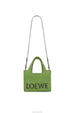 Loewe Women Small Font Tote in raffia 206XF108 Green - Image 6