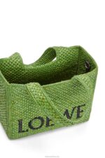 Loewe Women Small Font Tote in raffia 206XF108 Green - Image 7