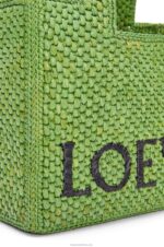 Loewe Women Small Font Tote in raffia 206XF108 Green - Image 8