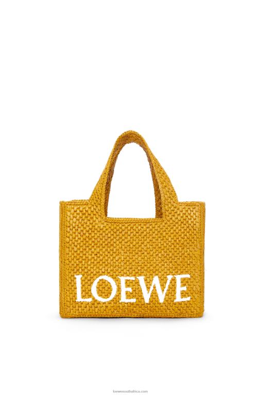loewe_women_small_font_tote_in_raffia_206xf52_ochre.jpg Loewe Women Small Font Tote in raffia 206XF52 Ochre - Image 1