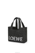 Loewe Women Small Font Tote in raffia 206XF53 Black - Image 3