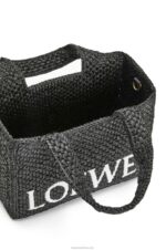Loewe Women Small Font Tote in raffia 206XF53 Black - Image 7