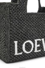 Loewe Women Small Font Tote in raffia 206XF53 Black - Image 8