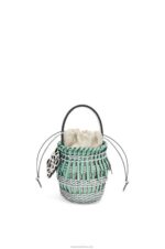 Loewe Women Small Fringe Bucket bag in calfskin 206XF87 Fresh Mint/Soft White - Image 3