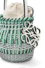 Loewe Women Small Fringe Bucket bag in calfskin 206XF87 Fresh Mint/Soft White - Image 6