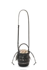 Loewe Women Small Fringe Bucket bag in calfskin 206XF88 Black - Image 4