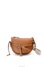 Loewe Women Small Gate bag in soft calfskin and jacquard 206XF254 Tan