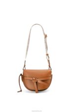 Loewe Women Small Gate bag in soft calfskin and jacquard 206XF254 Tan - Image 7