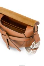Loewe Women Small Gate bag in soft calfskin and jacquard 206XF254 Tan - Image 8