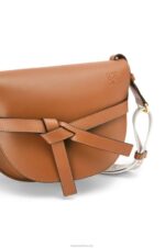 Loewe Women Small Gate bag in soft calfskin and jacquard 206XF254 Tan - Image 9