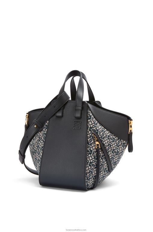 Loewe Women Small Hammock bag in Anagram jacquard and calfskin 206XF520 Navy/Black - Image 4