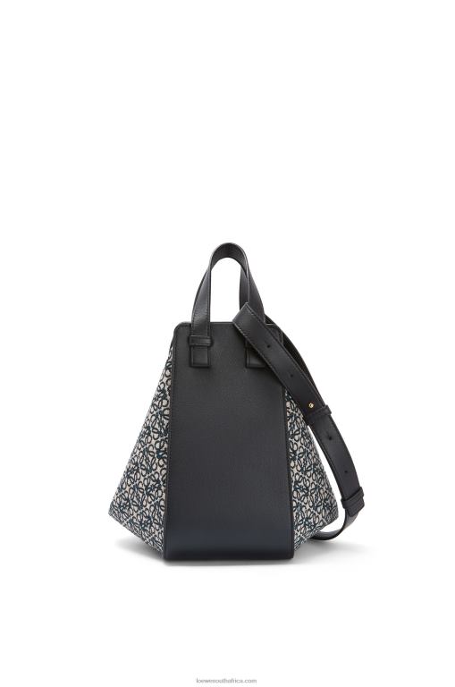 Loewe Women Small Hammock bag in Anagram jacquard and calfskin 206XF520 Navy/Black - Image 6