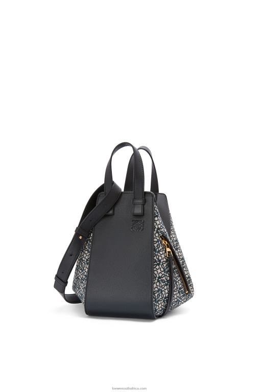 loewe_women_small_hammock_bag_in_anagram_jacquard_and_calfskin_206xf520_navy_black.jpg Loewe Women Small Hammock bag in Anagram jacquard and calfskin 206XF520 Navy/Black - Image 1