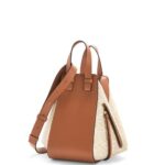 Loewe Women Small Hammock bag in Anagram jacquard and calfskin 206XF523 Ecru/Tan