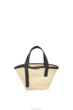 Loewe Women Small Inlay Basket bag in palm leaf and calfskin 206XF28 Natural/Black - Image 4