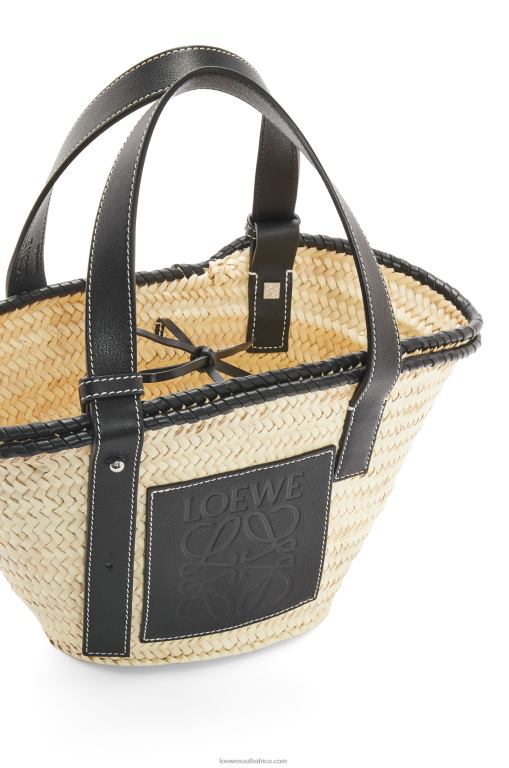 Loewe Women Small Inlay Basket bag in palm leaf and calfskin 206XF28 Natural/Black - Image 5