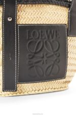 Loewe Women Small Inlay Basket bag in palm leaf and calfskin 206XF28 Natural/Black - Image 6