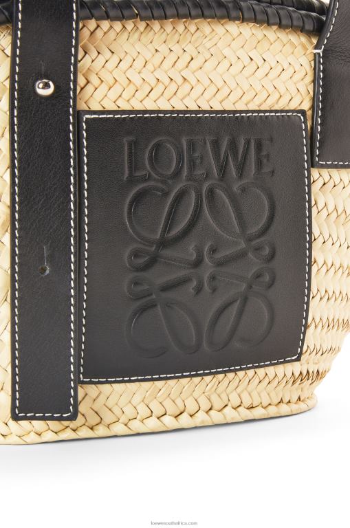Loewe Women Small Inlay Basket bag in palm leaf and calfskin 206XF28 Natural/Black - Image 6