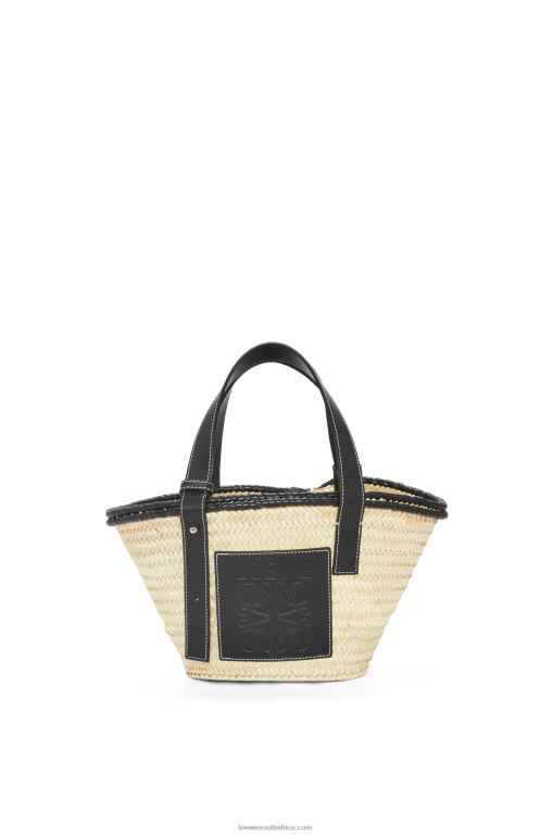 Loewe Women Small Inlay Basket bag in palm leaf and calfskin 206XF28 Natural/Black - Image 1