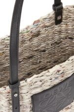 Loewe Women Small Newspaper Square Basket bag in paper and calfskin 206XF100 Black/Multicolor - Image 4