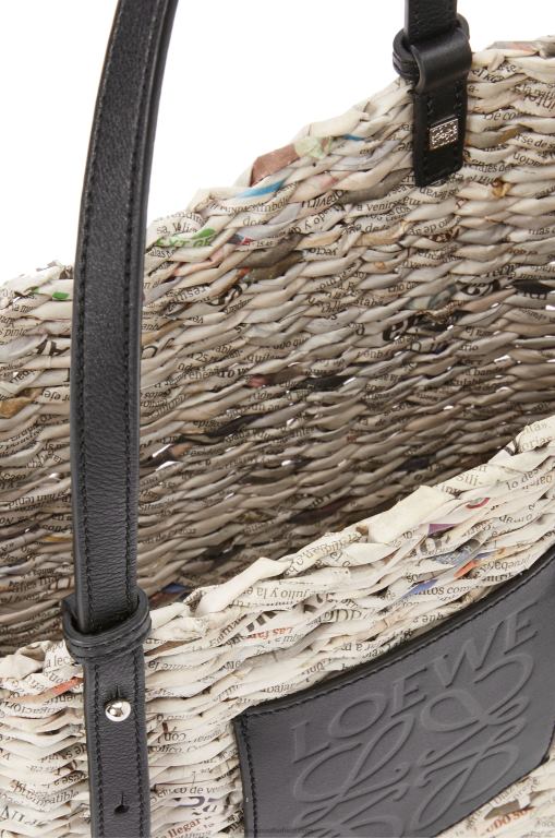 Loewe Women Small Newspaper Square Basket bag in paper and calfskin 206XF100 Black/Multicolor - Image 4