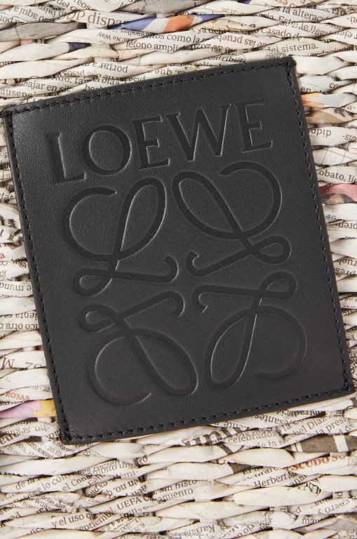 Loewe Women Small Newspaper Square Basket bag in paper and calfskin 206XF100 Black/Multicolor - Image 5