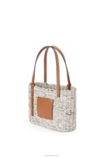Loewe Women Small Newspaper Square Basket bag in paper and calfskin 206XF101 Tan/Multicolor - Image 2