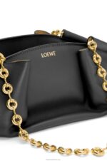 Loewe Women Small Paseo bag in shiny nappa calfskin with chain 206XF402 Black - Image 3
