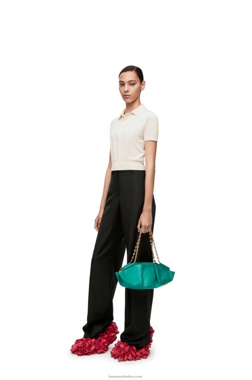 Loewe Women Small Paseo bag in shiny nappa calfskin with chain 206XF403 Emerald Green - Image 2