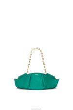 Loewe Women Small Paseo bag in shiny nappa calfskin with chain 206XF403 Emerald Green